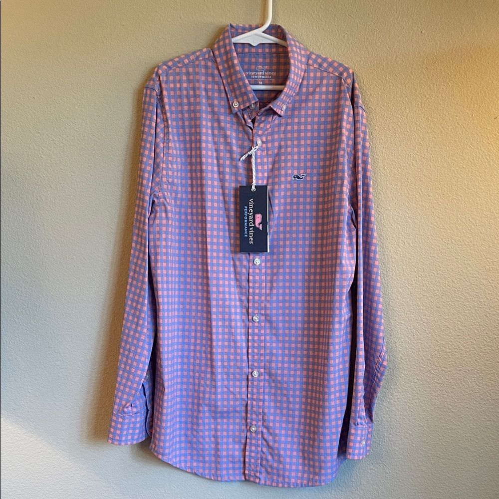 Boys Vineyard Vines Pink and blue Check button up Shirt youth medium